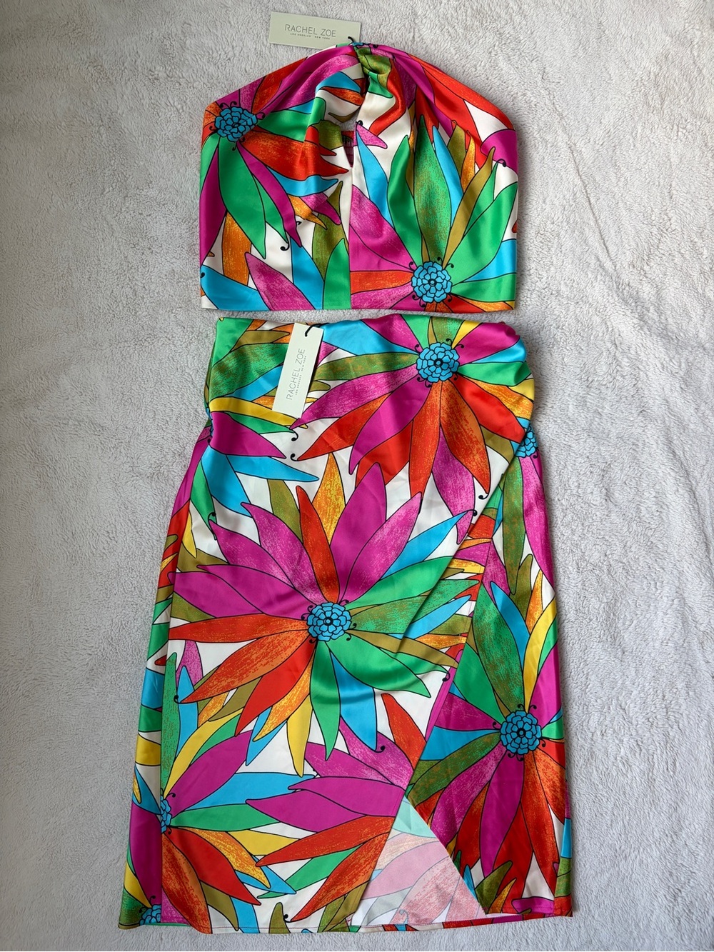 NWT Rachel Zoe Bold Multicolor Floral Two-Piece Skirt Set Women Size XS